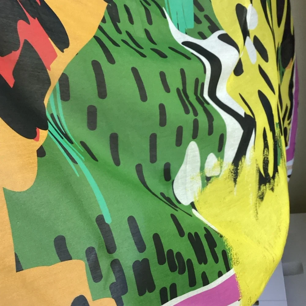 Perlavera Scarf Large Cotton Silk Blend Rolled Edges Geometric Modern Print